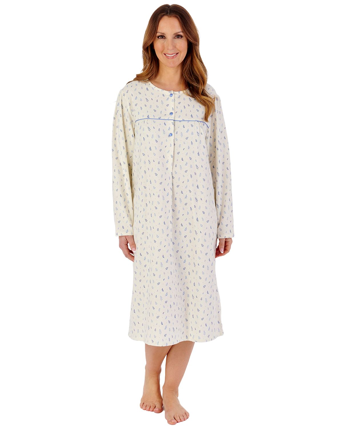 Slenderella Womens Leaf Print Flannel Cotton 43" Long Sleeve Nightdress