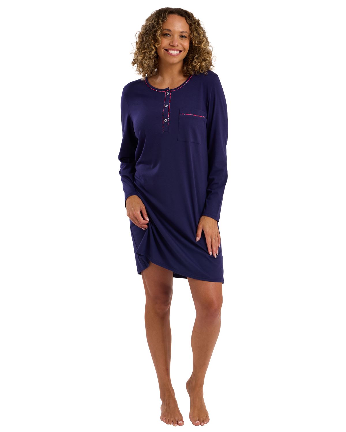 Indigo Sky Womens Bright Animal Trim Plain Nightdress