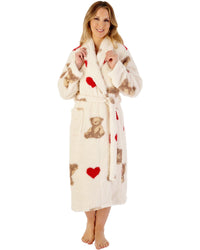 Slenderella Womens Teddy Print Fleece 46" Shawl Collar Wrap