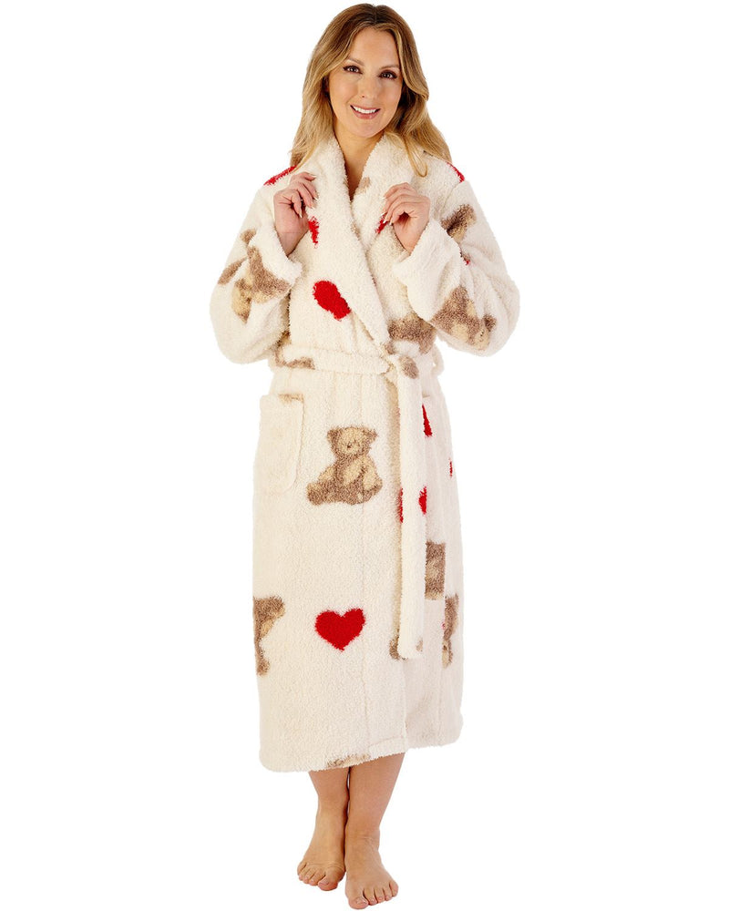 Slenderella Womens Teddy Print Fleece 46" Shawl Collar Wrap