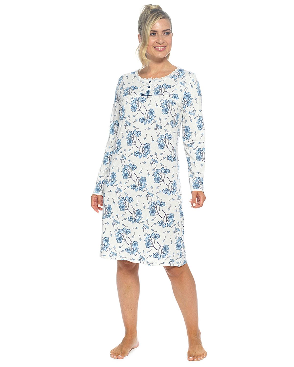 Wolf & HArt Womens Floral AOP Cotton Nightie with Trim