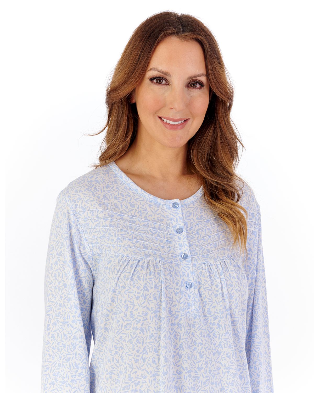 Slenderella Womens Ditsy Berry Jersey 45" Long Sleeve Nightdress