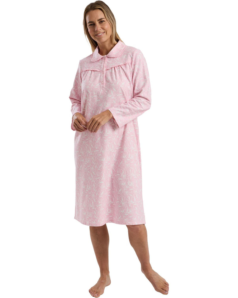 Marlon Womens Pretty Floral Wincey 45" Long Sleeve Nightdress