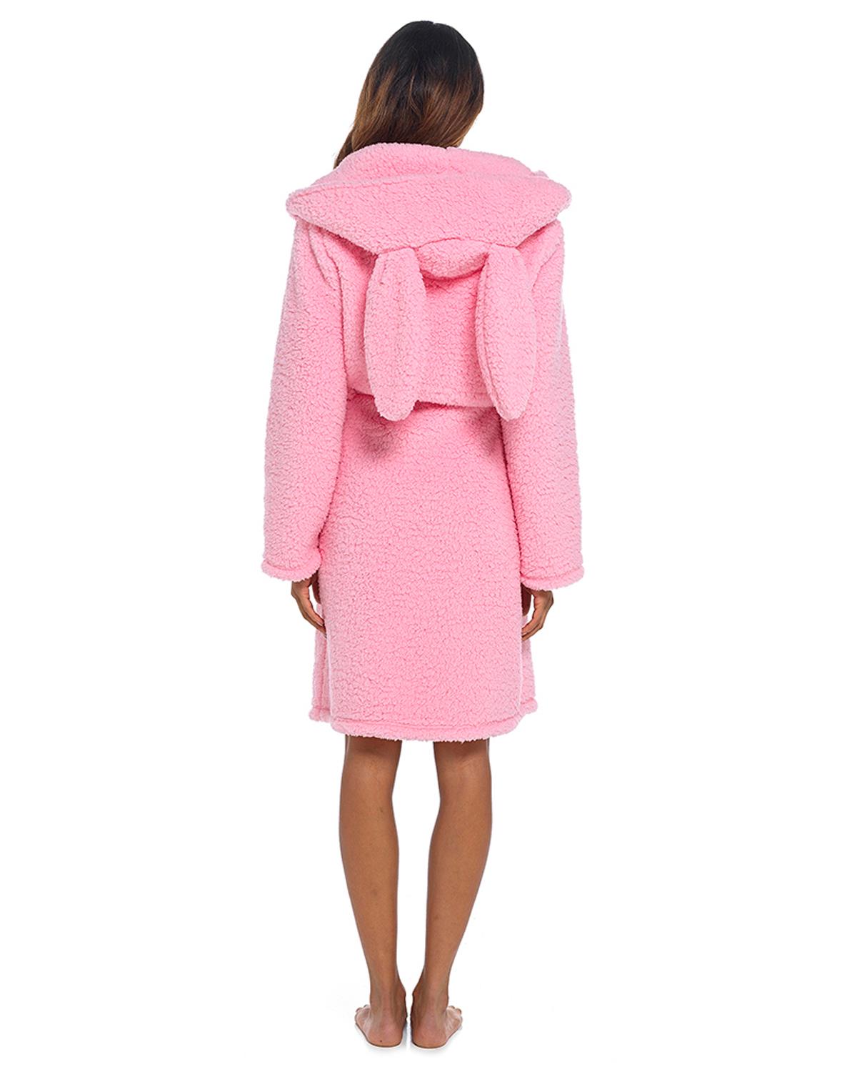 Pink fluffy hooded dressing gown best sale