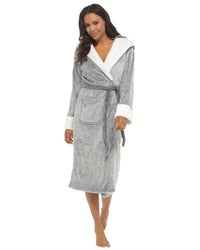 Womens Polished Fleece Sherpa Trim Dressing Gown
