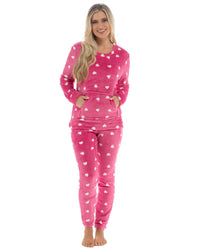 Womens Heart Print Fleece Pyjamas