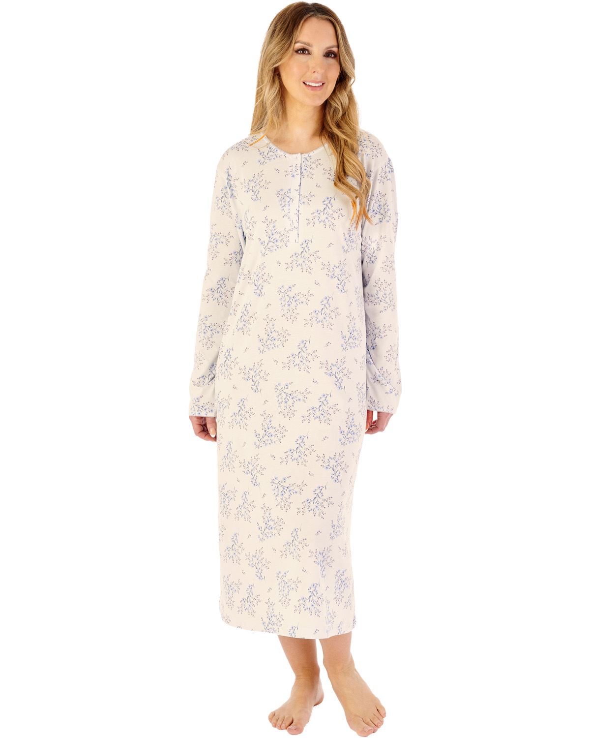 Slenderella Womens Bamboo Cotton Floral 45" Long Sleeve Nightdress