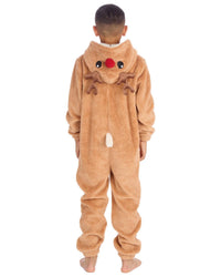 Kids Brown Sherpa Reindeer Onesie