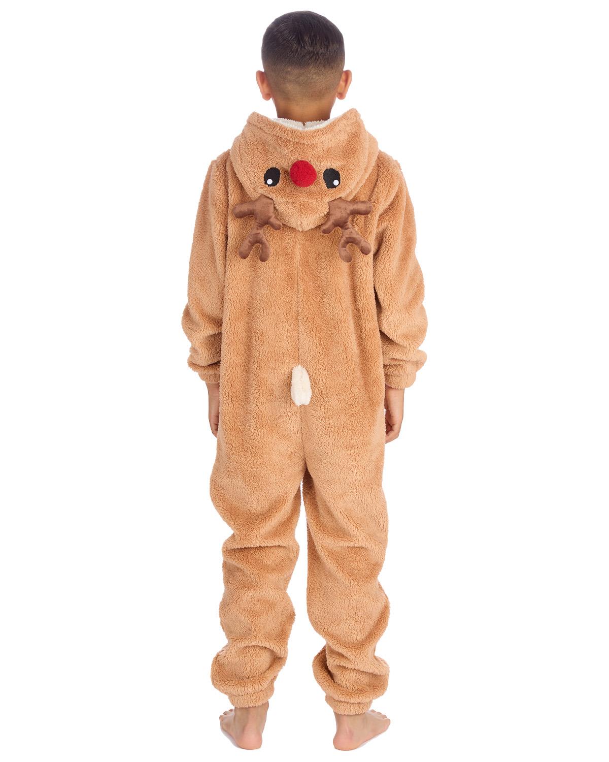Kids Brown Sherpa Reindeer Onesie