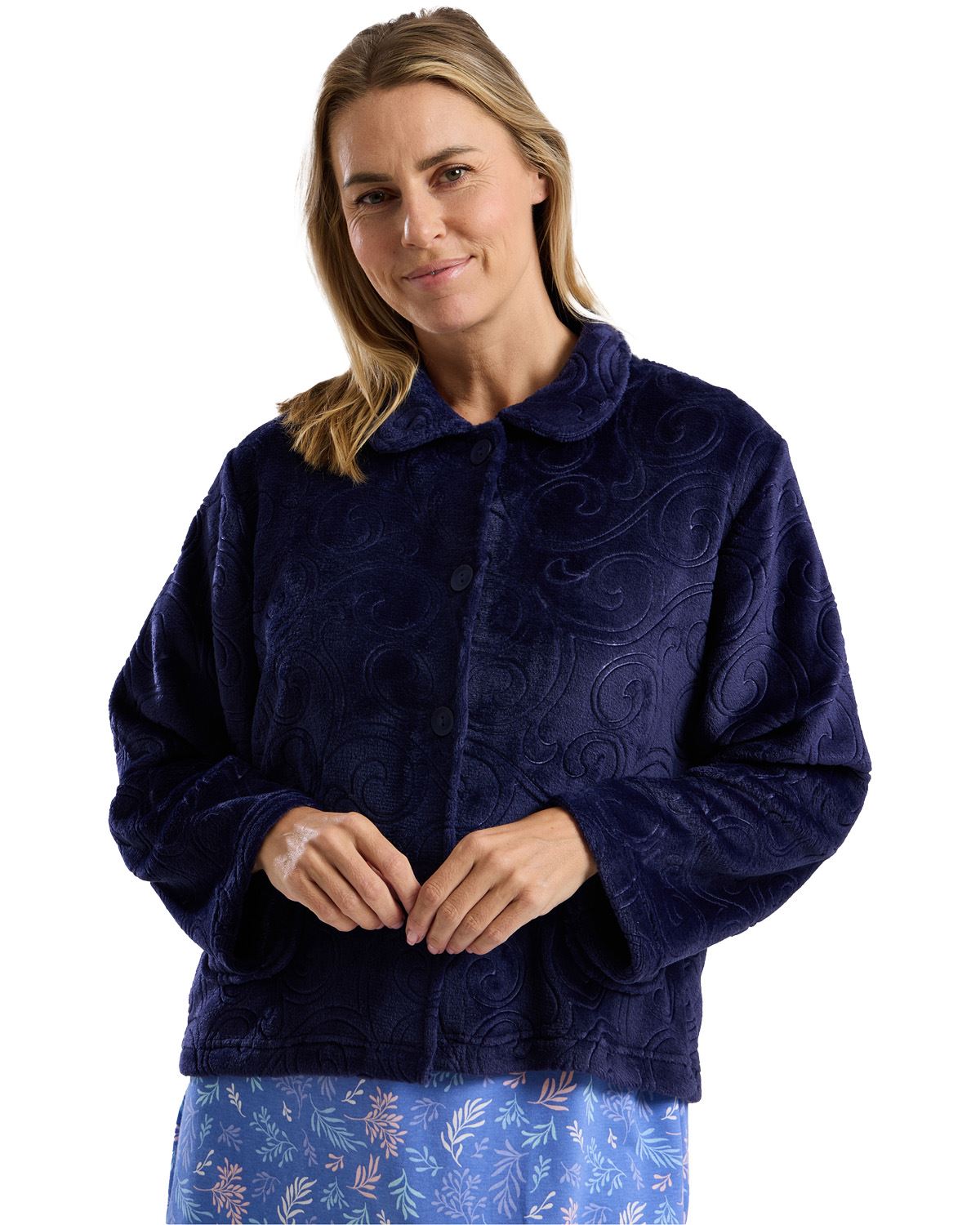 Marlon Womens Swirl Fleece Button Bedjacket