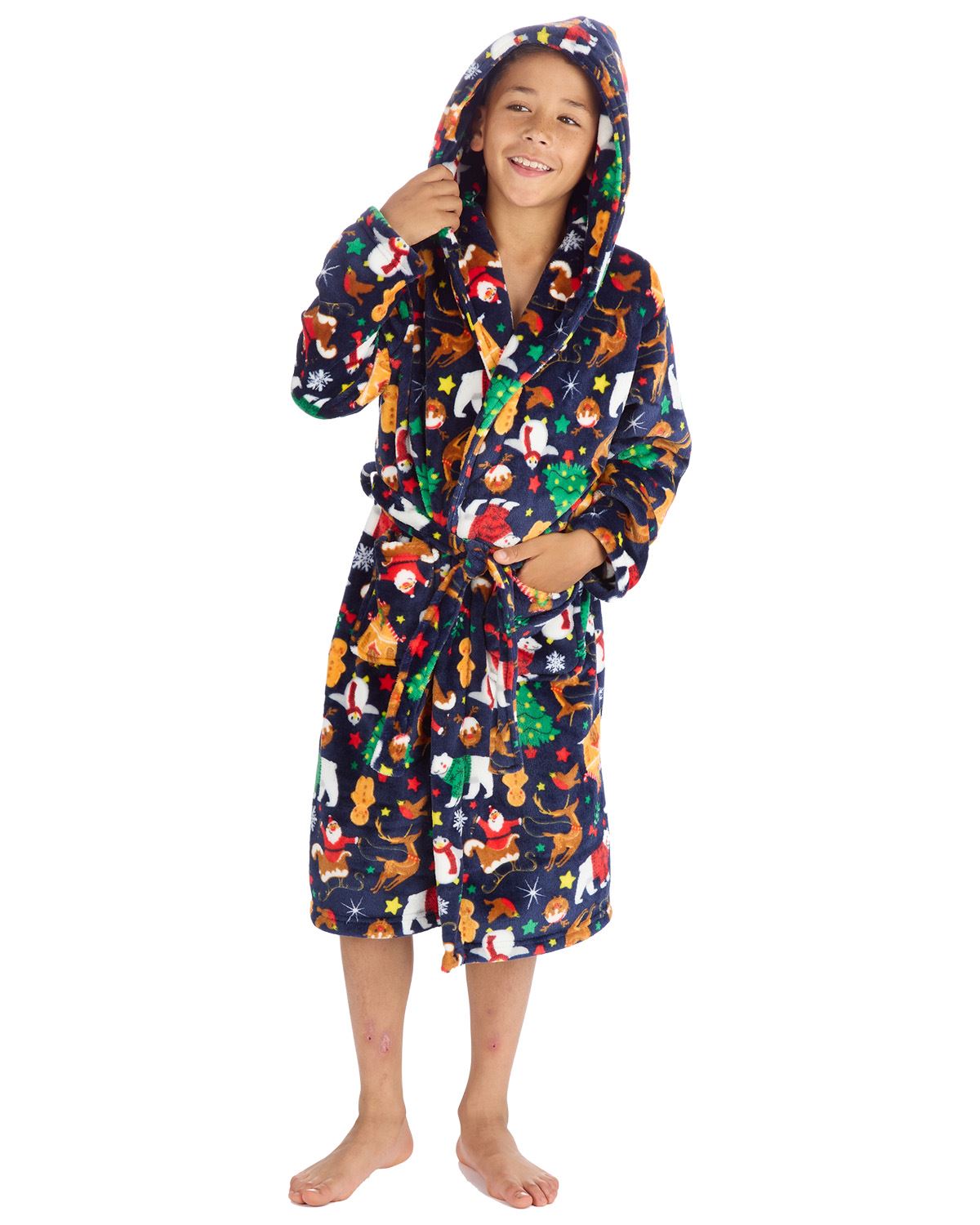 Huggable Kids Christmas Hooded Dressing Gown