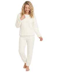 Indigo Sky Womens Cable Effect Fleece Pyjamas