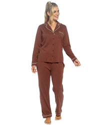 Foxbury Womens Button Through Jersey Cotton Long Pyjamas