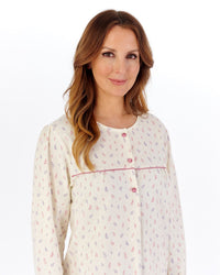 Slenderella Womens Leaf Print Flannel Cotton 43" Long Sleeve Nightdress