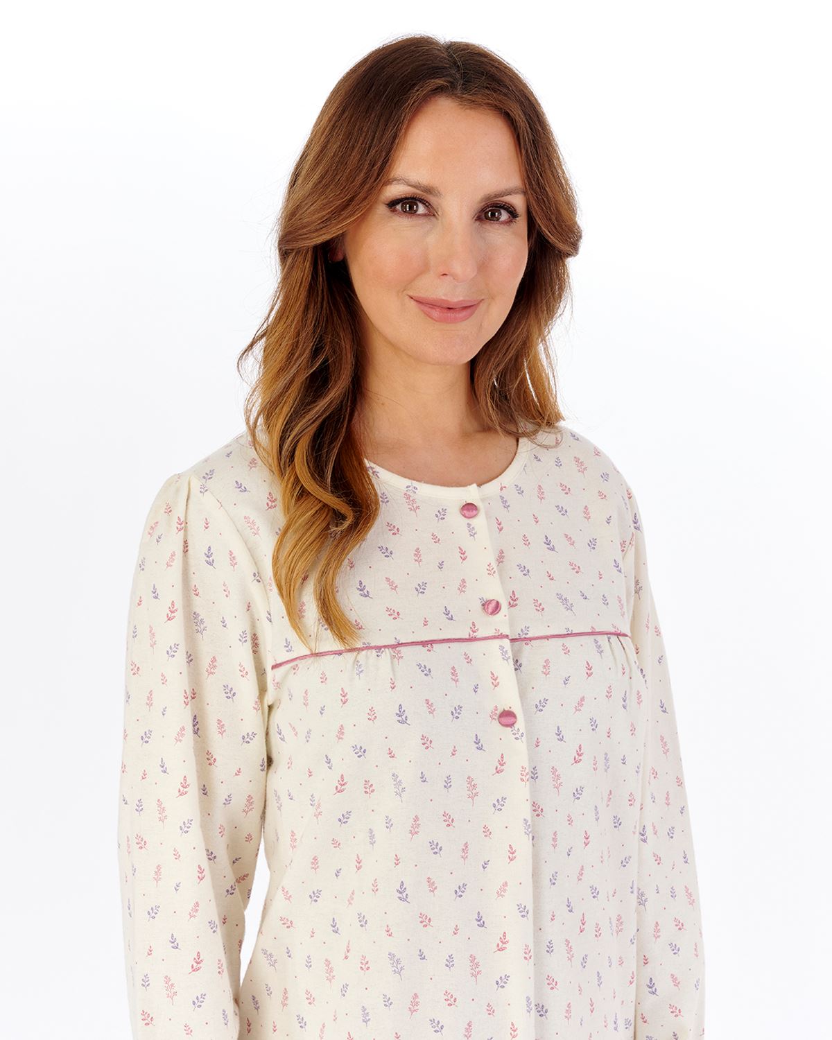 Slenderella Womens Leaf Print Flannel Cotton 43" Long Sleeve Nightdress
