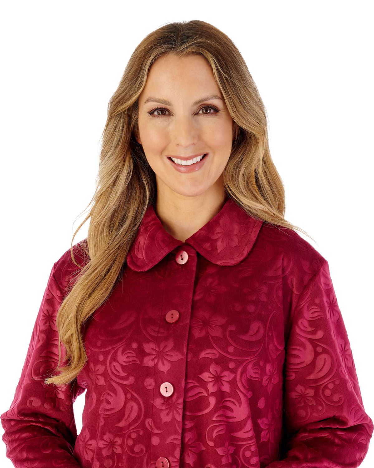 Slenderella Womens Embossed Crystal Fleece 46" Button Through Housecoat