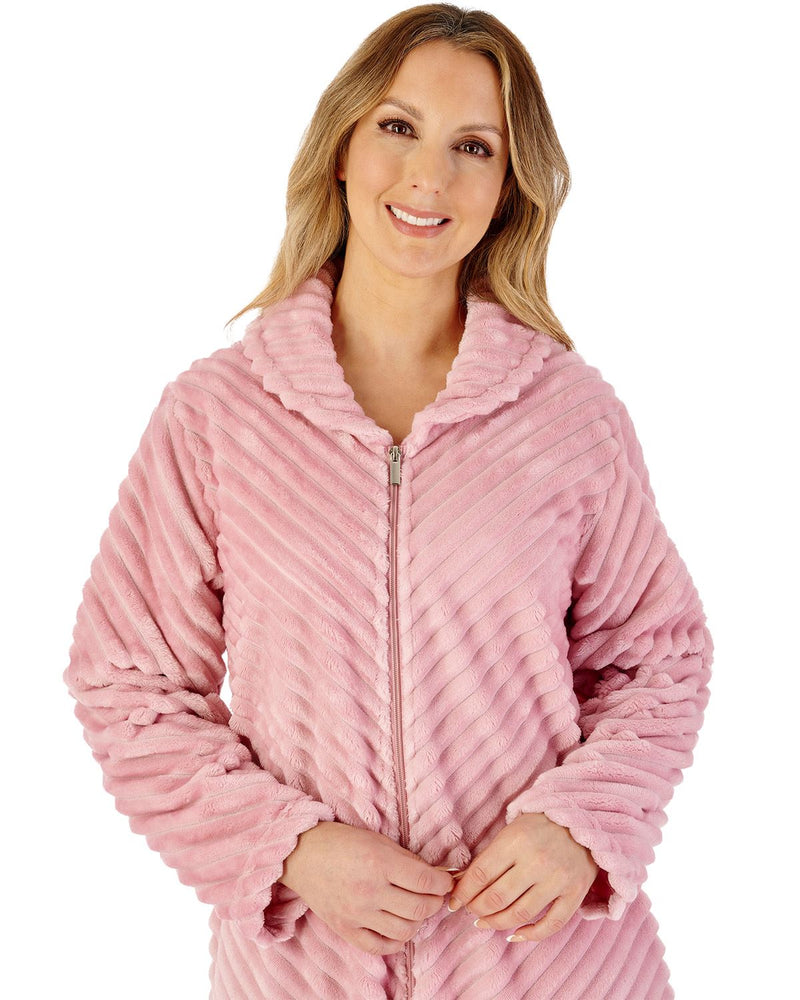 Slenderella Women Supersoft Rib Fleece 50" Zipped Housecoat