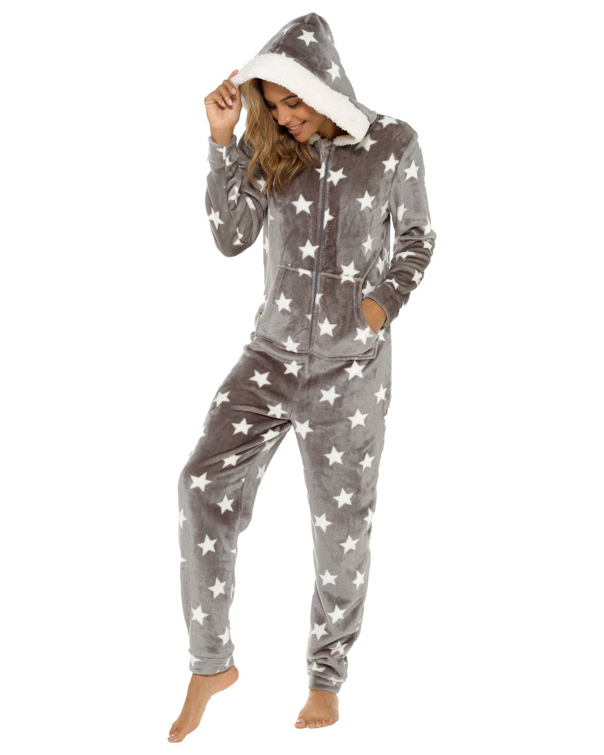 Slumber Hut Womens Grey Star Print Onesie - Main Image