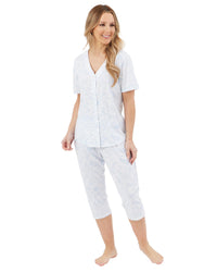 Marlon Womens Sketch Floral Jersey Cropped Pyjamas
