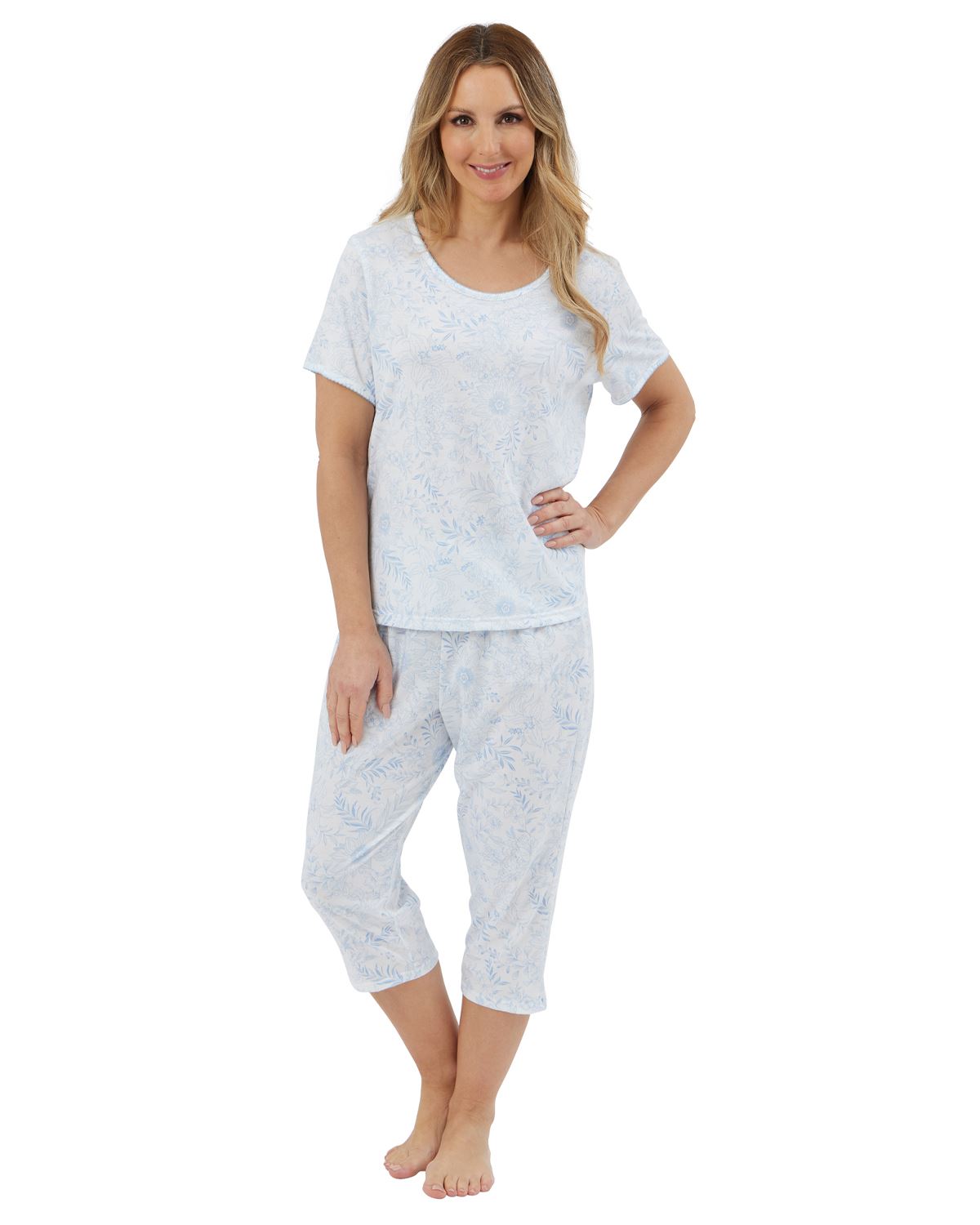 Marlon Womens Sketch Floral Jersey Cropped Pyjamas