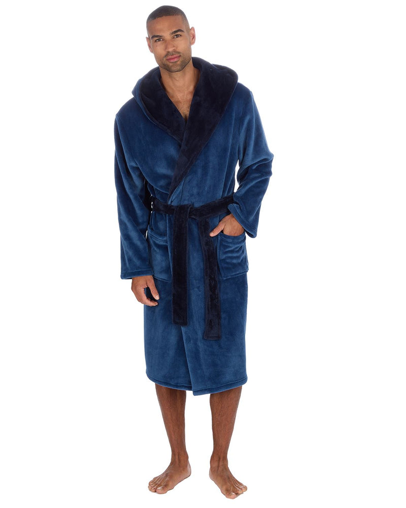 Huggable Mens Contrast Flannel Fleece Hooded Robe