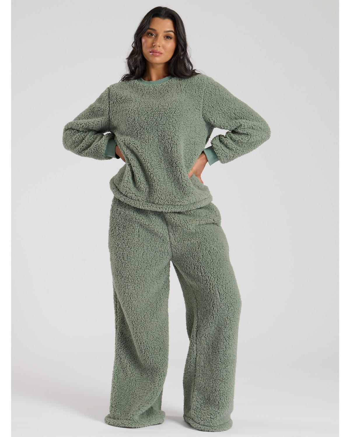 Loungeable Womens Borg Jumper & Wide Leg Lounge Set – Slumber Hut