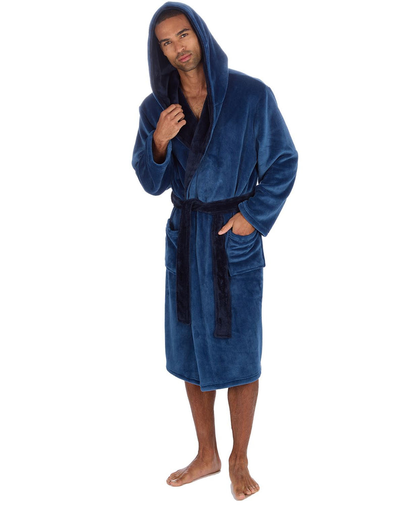 Huggable Mens Contrast Flannel Fleece Hooded Robe