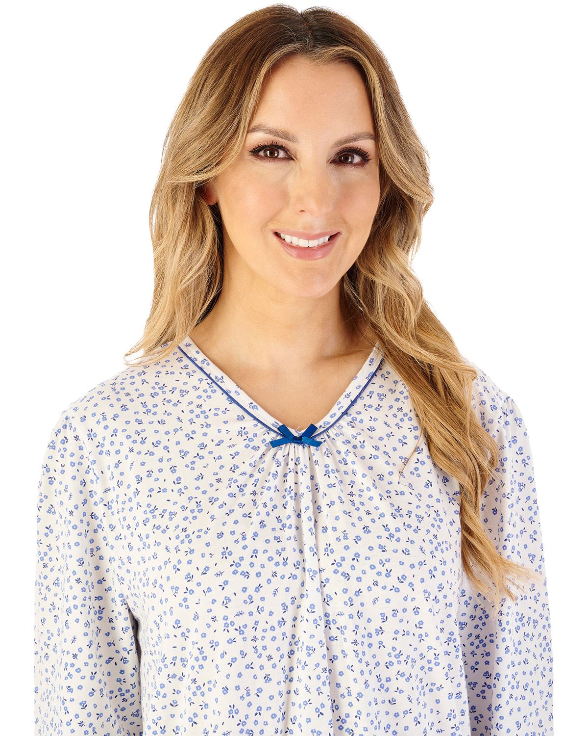 Slenderella Womens Ditsy Print 42" Long Sleeve Jersey Nightdress
