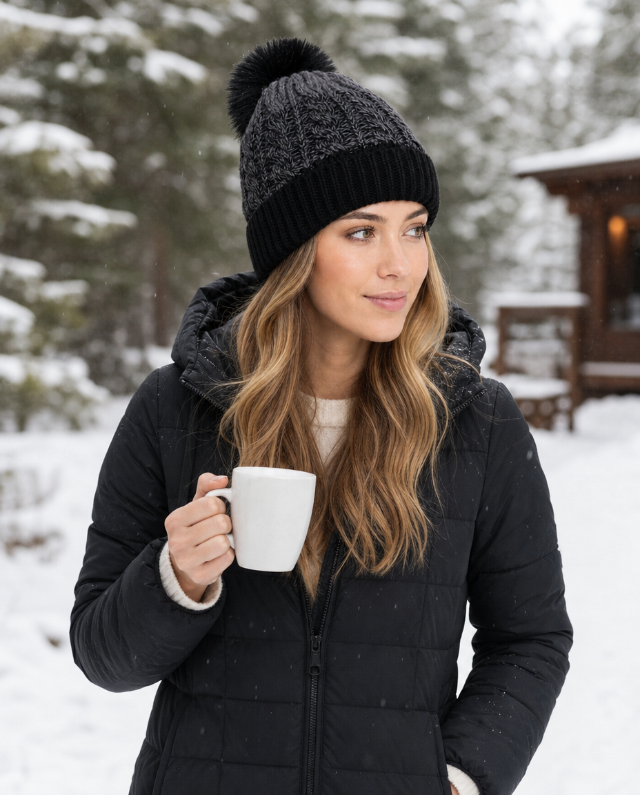 Womens Sherpa Lined 2 Tone Knitted Hat