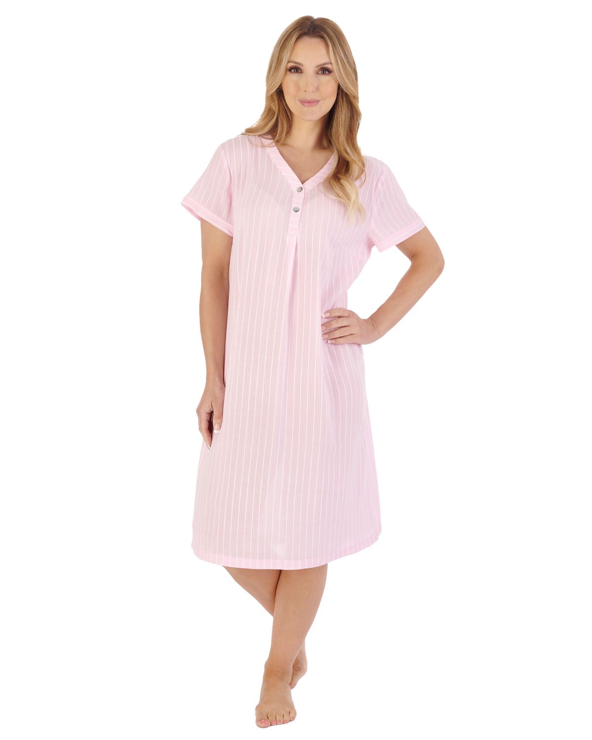 Slenderella Womens Textured Stripe Short Sleeve Nightie