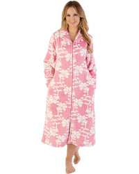 Slenderella Womens 46" Floral Flannel Fleece Zip Housecoat