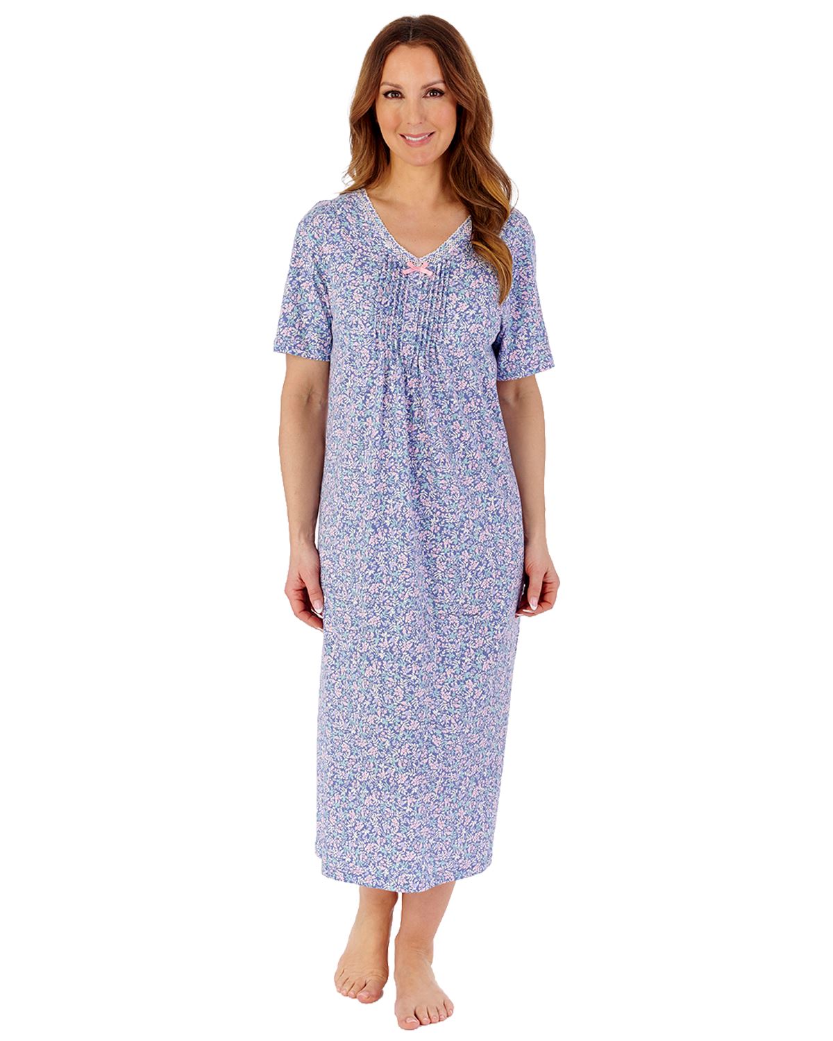 Slenderella Womens Multicoloured Floral 45" Short Sleeve Nightdress