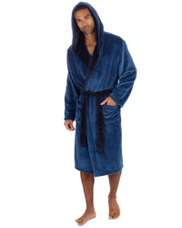 Huggable Mens Contrast Flannel Fleece Hooded Robe
