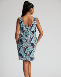 Pistachio Womens Blue Floral Sleeveless Shift Dress