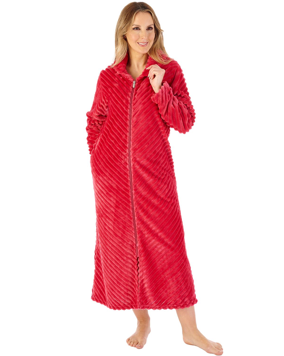 Slenderella Women Supersoft Rib Fleece 50" Zipped Housecoat
