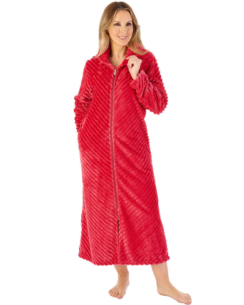 Slenderella Women Supersoft Rib Fleece 50" Zipped Housecoat