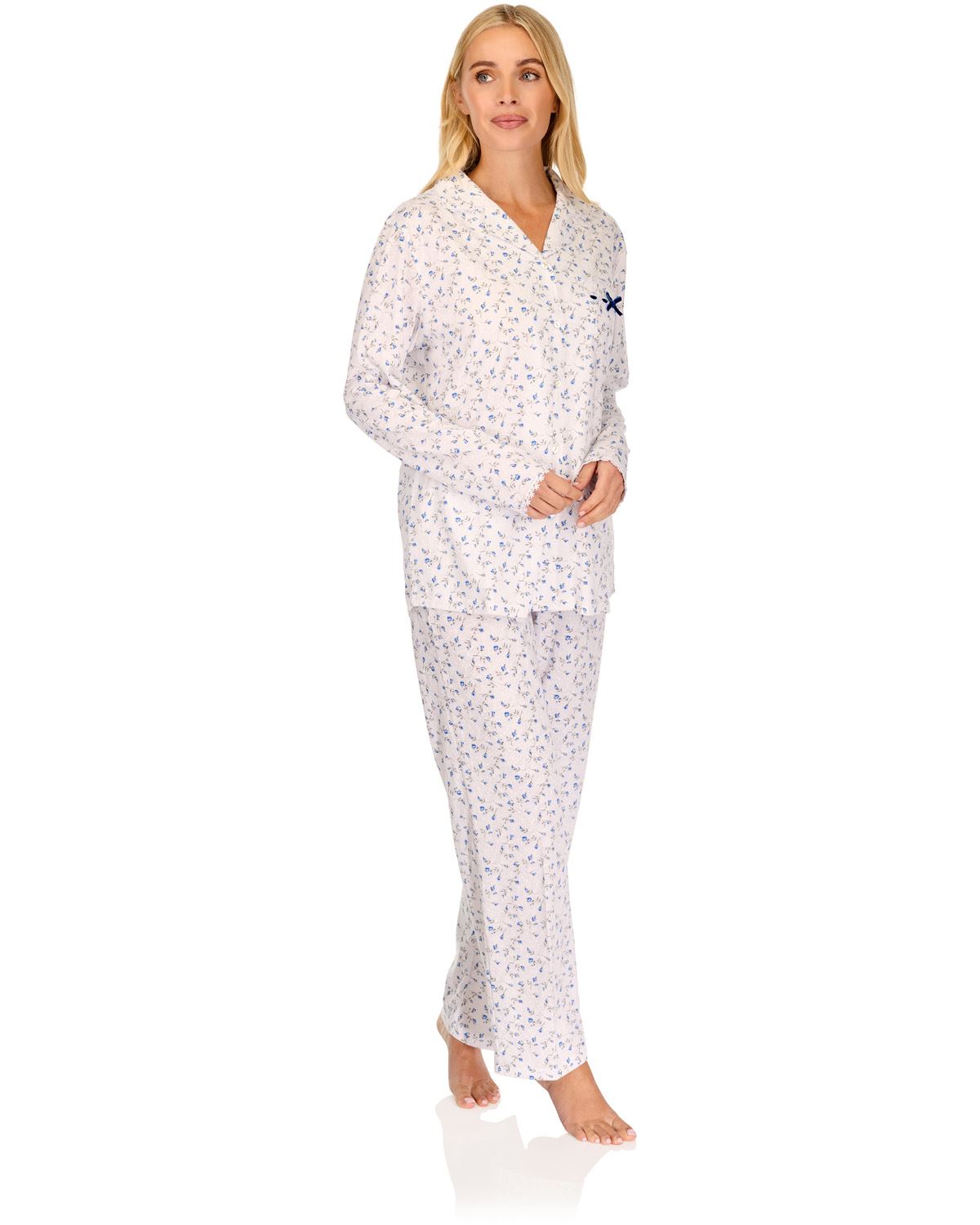 La Marquise Womens 'Velvet Rose' Long Sleeve Button Pyjamas