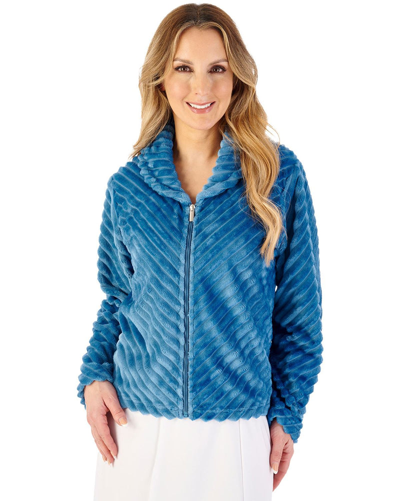 Slenderella Womens Supersoft Diagonal Rib Fleece Zip Bedjacket