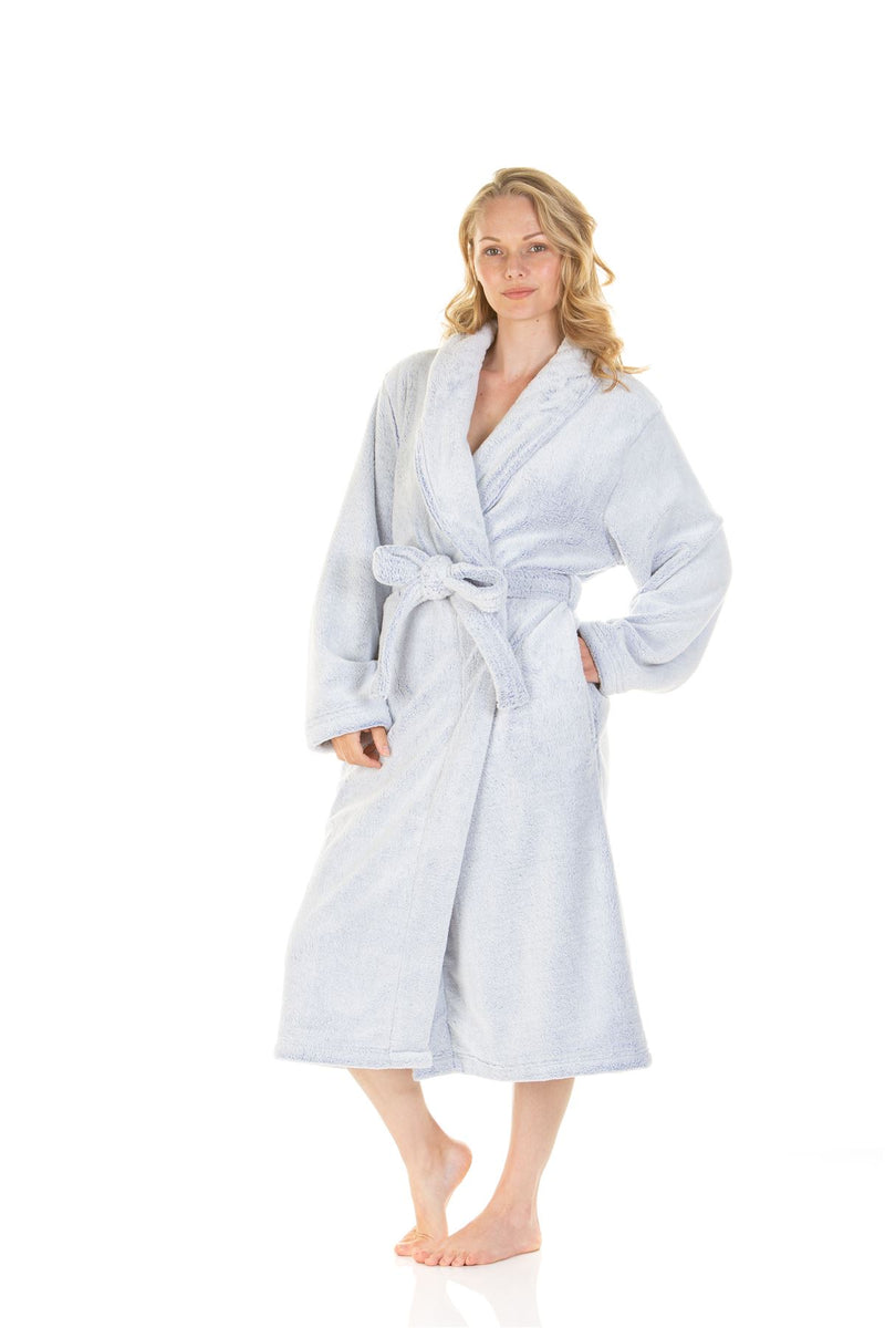 Ladies Super Soft Fleece Longpile Shawl Collar Wrap Dressing Gown Robe