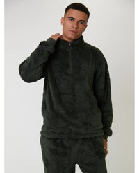 Loungeable Mens Sherpa Fleece 1/4 Zip Lounge Jumper