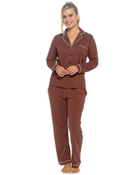 Foxbury Womens Button Through Jersey Cotton Long Pyjamas