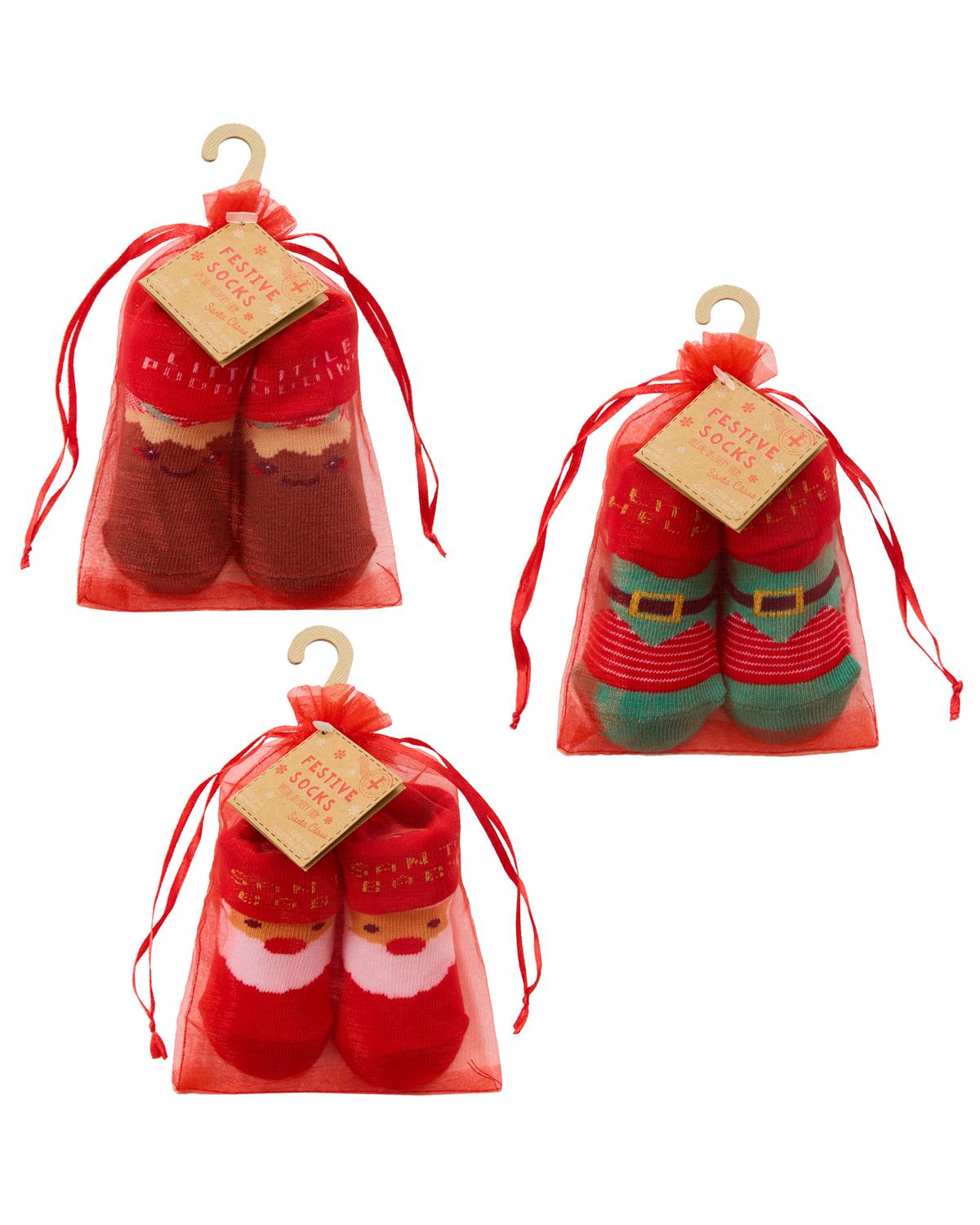 Festive Socks 3 Pairs Baby Xmas Cotton Rich Socks In Bag