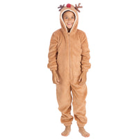 Kids Brown Sherpa Reindeer Onesie