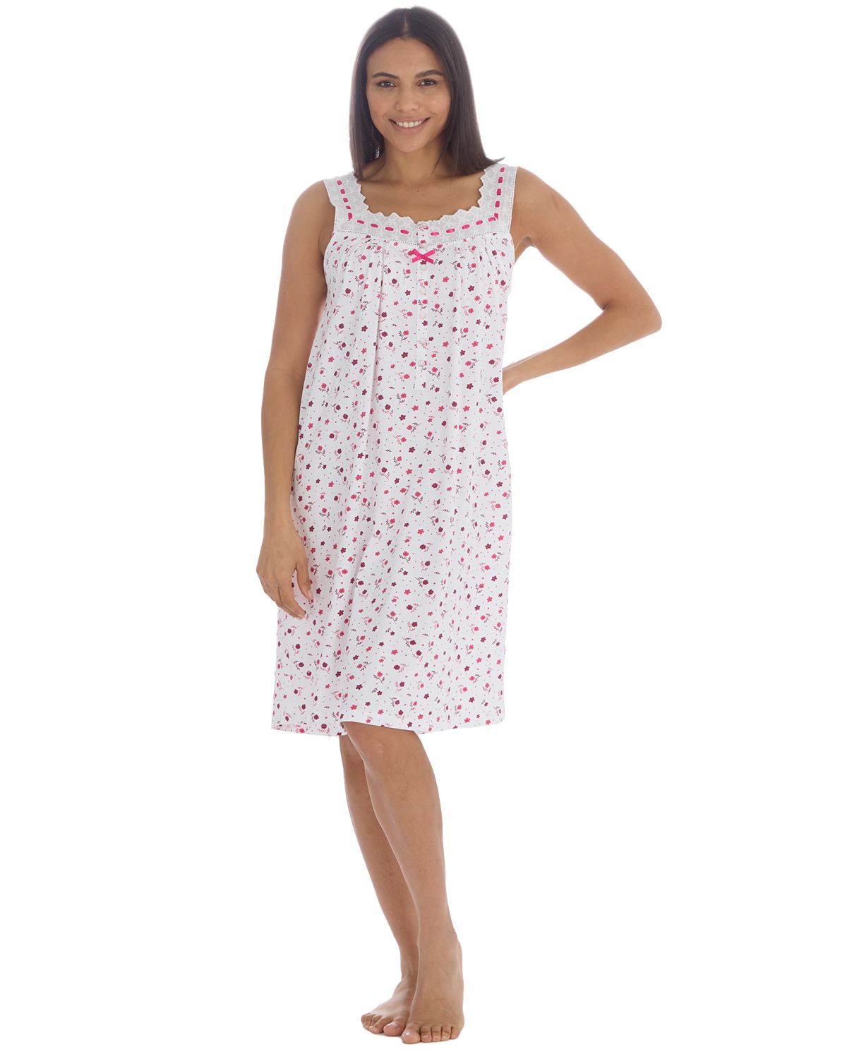 Cottonique Womens Sleeveless Cotton Floral Nightie