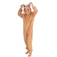 Kids Brown Sherpa Reindeer Onesie