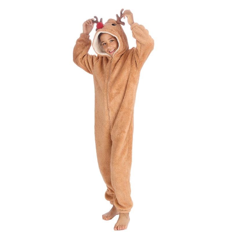 Kids Brown Sherpa Reindeer Onesie