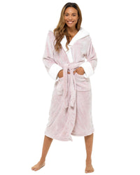 Womens Polished Fleece Sherpa Trim Dressing Gown