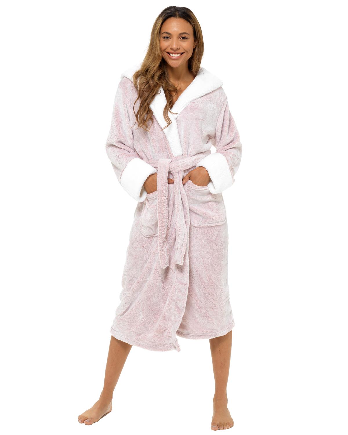 Womens Polished Fleece Sherpa Trim Dressing Gown