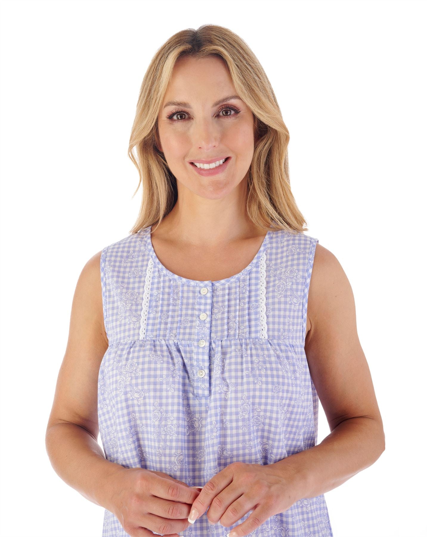 Slenderella Womens 40" Floral Gingham Sleeveless Nightie