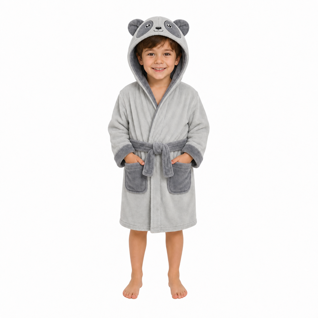 Kids Grey Panda Dressing Gown